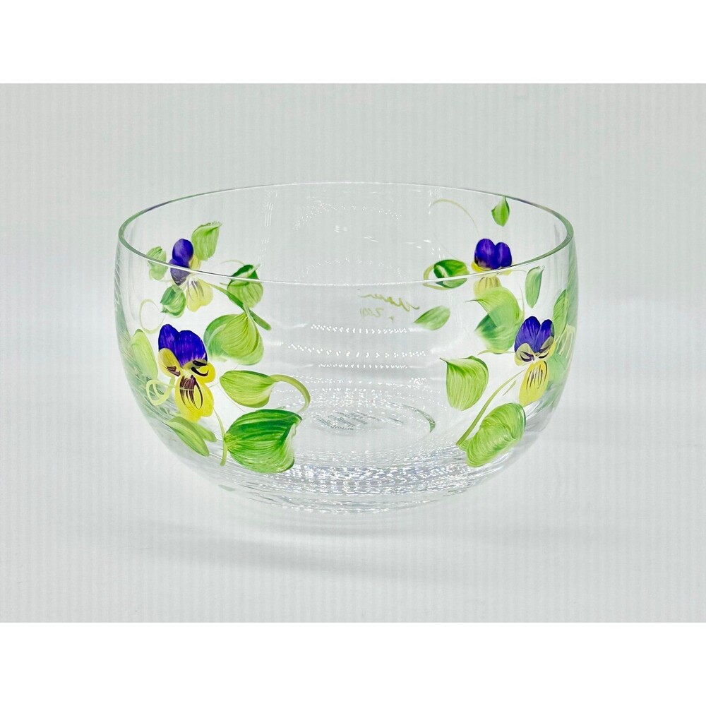Cottage Borne Hand Painted Pansy Pansies Flowers Glass Bowl
